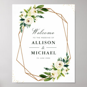Poster Mariage géométrique blanc ivoire