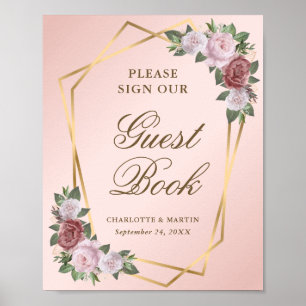 Poster Mariage géométrique Blush Pink Gold Signet