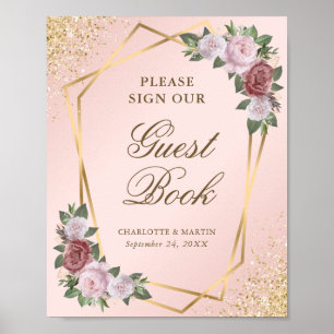 Poster Mariage géométrique Blush Pink Gold Signet