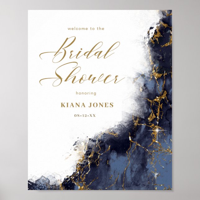 Poster Mariage Glitter Shower Bleu Nuit Or ID644 (Devant)