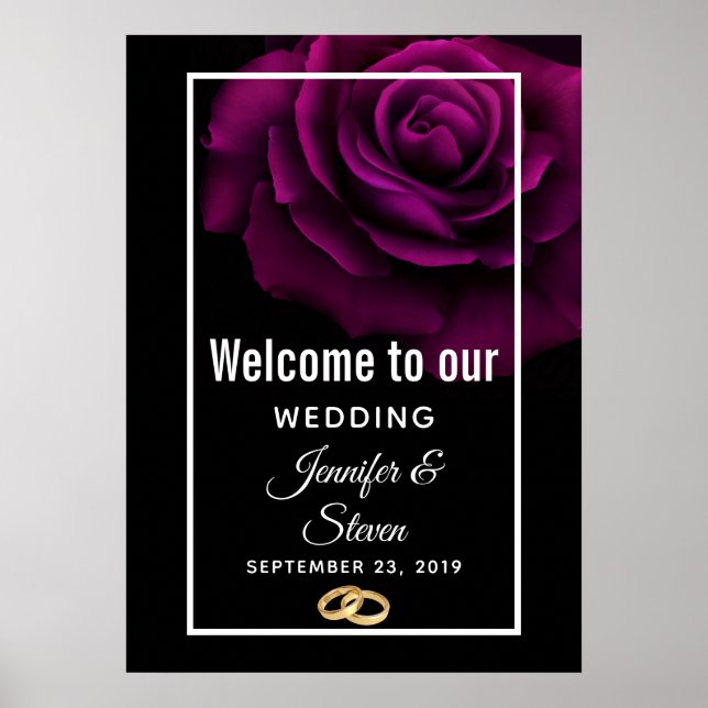 Poster Mariage gothique à fleurs violettes-rouges (Devant)