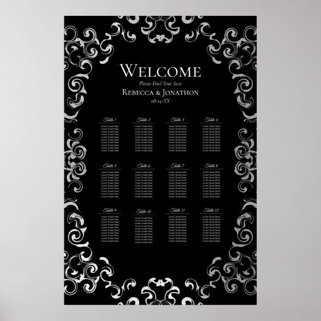 Poster Mariage gothique argenté et noir (Devant)