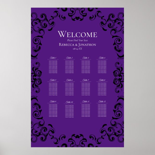 Poster Mariage gothique violet et noir (Devant)
