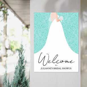 Poster Mariage Gown Fête des mariées Turquoise Bienvenue