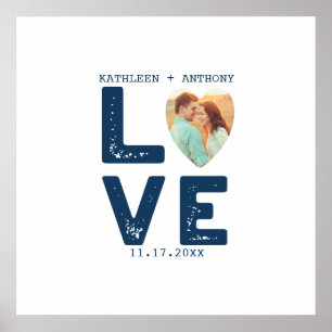 Poster Mariage Graphique Minimaliste Forme de Coeur Photo