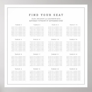Poster Mariage gris blanc minimal 16 tables