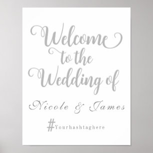 Poster Mariage gris et blanc Bienvenue Signet Mariage