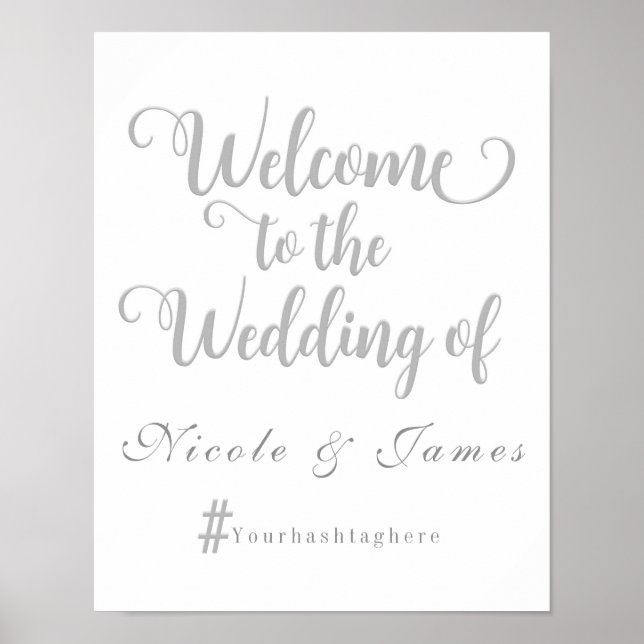 Poster Mariage gris et blanc Bienvenue Signet Mariage (Devant)