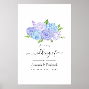 Poster Mariage Hydrangea Blue and Light Lavender Bienvenu