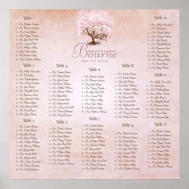 Poster Mariage Inséparable simple Pink Heart Leaf Tree (Devant)