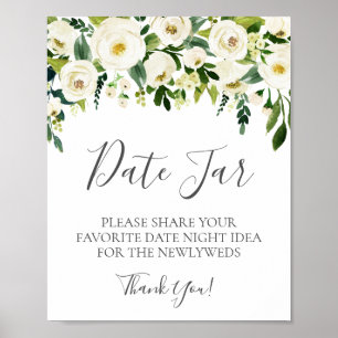 Poster Mariage Jar de la date Fleur Blanche et Vert