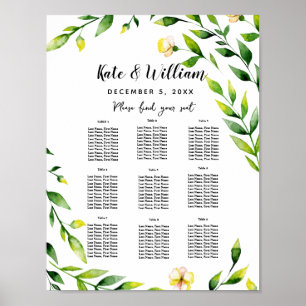 Poster mariage jaune floral Plan de table partie/mariage