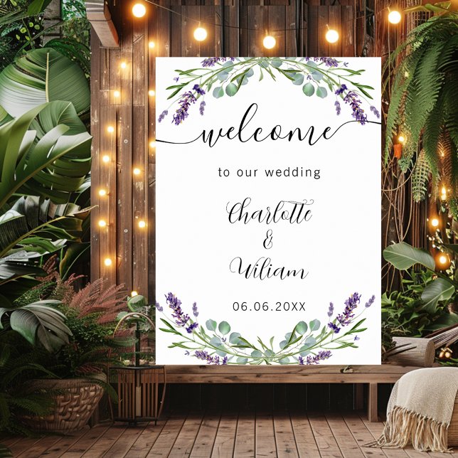 Poster Mariage lavande eucalyptus verdure bienvenue (Créateur téléchargé)