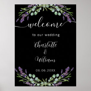 Poster Mariage lavande noir eucalyptus bienvenue