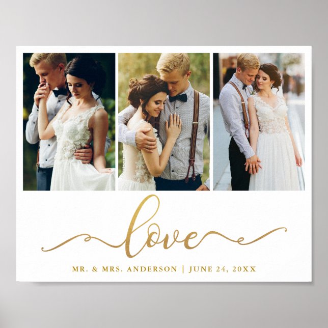 Poster Mariage Love Elegant Gold Script 3 Photo (Devant)