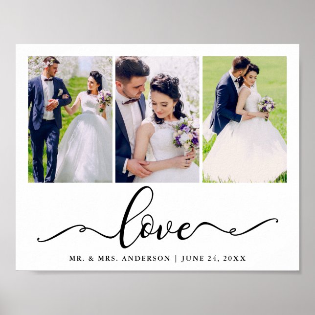 Poster Mariage Love Elegant noir Script 3 Photo (Devant)