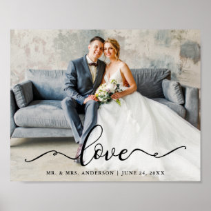 Poster Mariage Love Elegant Script Bride et Groom Photo