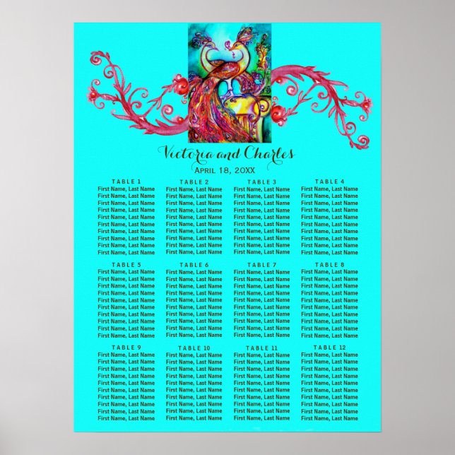 Poster MARIAGE LOVE PEACOCKS Red Swirl Bleu Seigneurs (Devant)