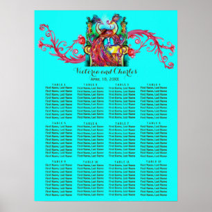 Poster MARIAGE LOVE PEACOCKS Red Swirl Bleu Seigneurs