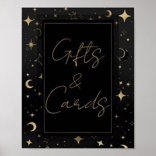 Poster Mariage Lune Étoiles Célestes Noir & Or 