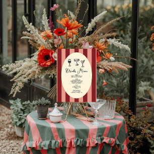 Poster Mariage « Menu des Boissons » rayé rouge et blush