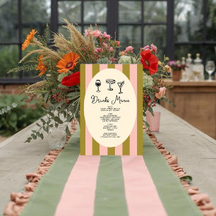 Poster Mariage « Menu des Boissons » rayé vert et rose te