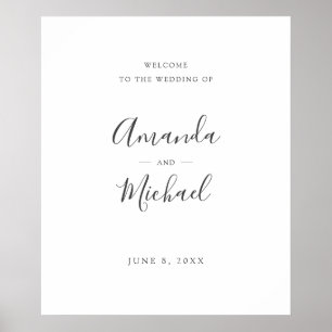 Poster Mariage minimaliste moderne gris et blanc Accueil