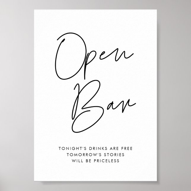 Poster Mariage minimaliste moderne Open Bar signe (Devant)