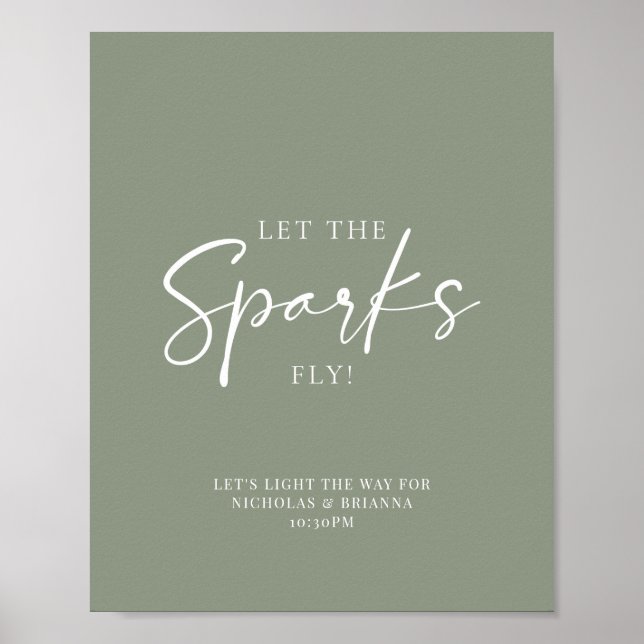 Poster Mariage minimaliste Sage vert Sparkler Envoyer (Devant)