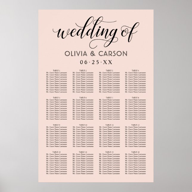 Poster Mariage moderne Blush et Black Script (Devant)