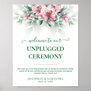 Poster Mariage Moderne Élégant Rose Vert