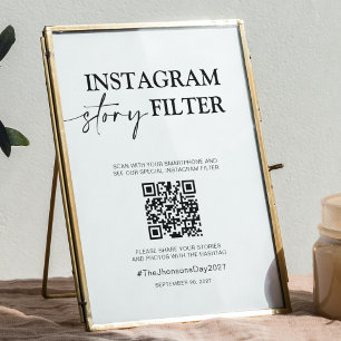Poster Mariage moderne Instagram Story Filter QR Code Sig