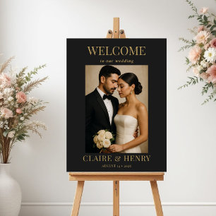 Poster Mariage Moderne Minimaliste Bienvenue Photo Noir