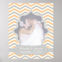 Poster mariage moderne pêche, gris, ivoire chevron