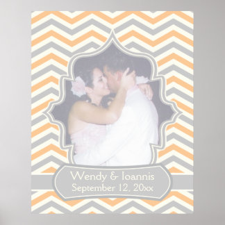 Poster mariage moderne pêche, gris, ivoire chevron