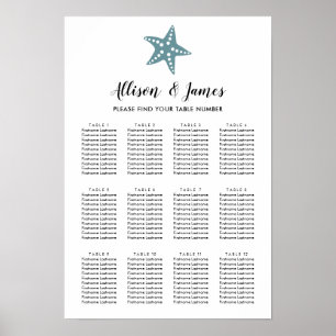 Poster Mariage moderne Starfish, gris bleu