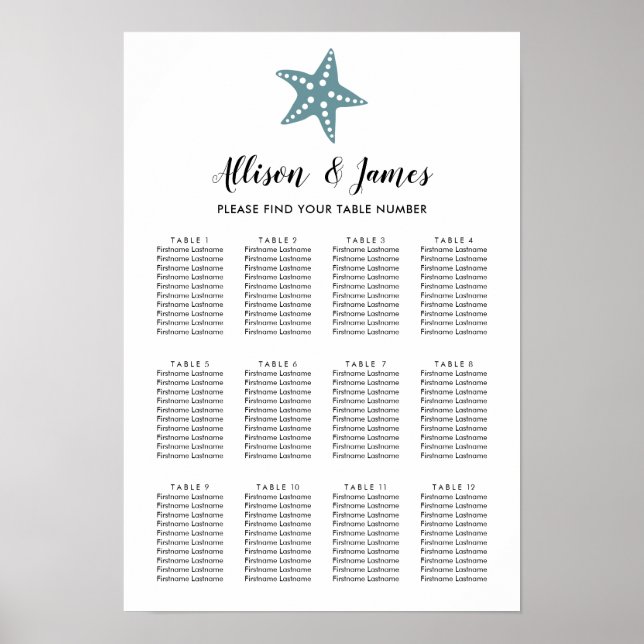 Poster Mariage moderne Starfish, gris bleu (Devant)