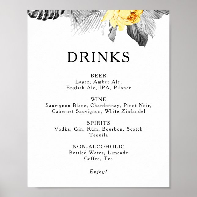 Poster Mariage moderne Tropical Boissons Menu Signe (Devant)