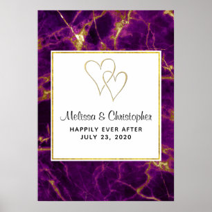 Poster Mariage moderne violet et or marbre Abstrait