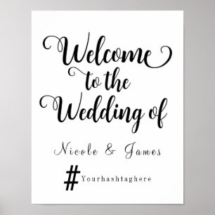Poster Mariage moderne Welcome Hashtag Mariage Sign