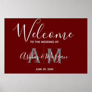Poster Mariage Monogramme moderne Gris & Couples Rouge Ac