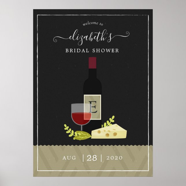 Poster Mariage Monogramme Vin et Fromage pour Enterrement (Devant)