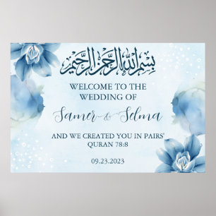 Poster Mariage musulman moderne Elégant Bleu Bienv