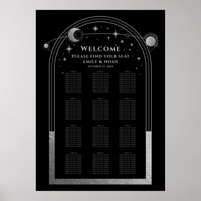 Poster Mariage mystique Black Silver Sun Moon Stars (Devant)