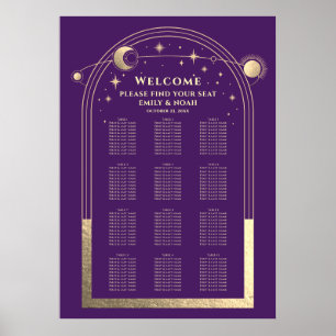 Poster Mariage mystique violet or Sun Moon étoiles