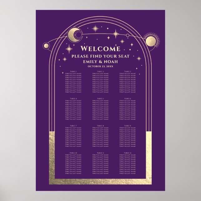 Poster Mariage mystique violet or Sun Moon étoiles (Devant)