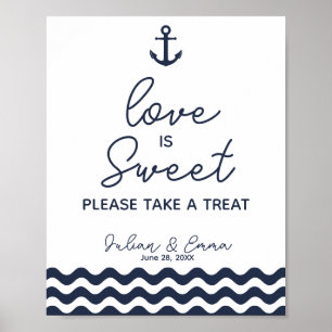 Poster Mariage nautique de table douce signe bleu marine