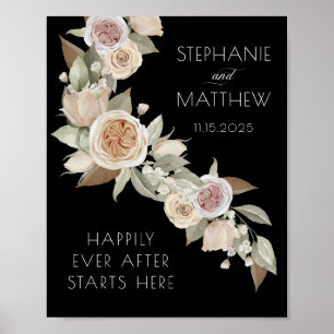 Poster Mariage noir botanique rose pâle