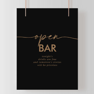 Poster Mariage noir classique Open Bar Sign