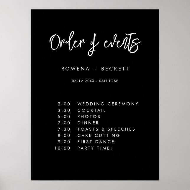 Poster Mariage noir contemporain Ordre des événements (Devant)
